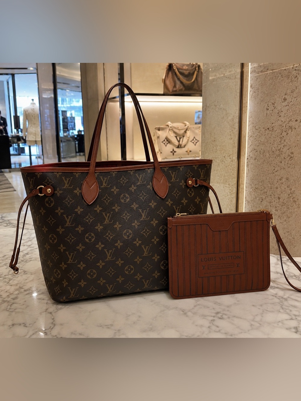 Brown Monogram Large Tote Bag with Brown Handles